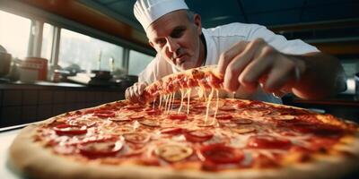 chef makes pizza photo