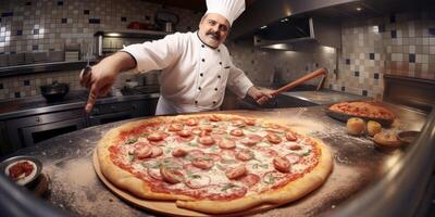 chef makes pizza photo