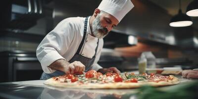 chef makes pizza photo