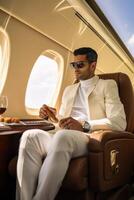Arab businessman in a private jet photo
