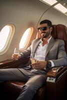 Arab businessman in a private jet photo