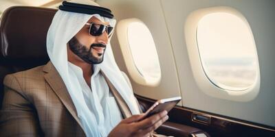 Arab businessman in a private jet photo