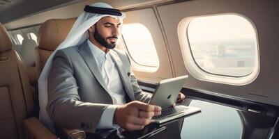 Arab businessman in a private jet photo