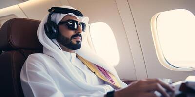 Arab businessman in a private jet photo