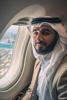 Arab businessman in a private jet photo