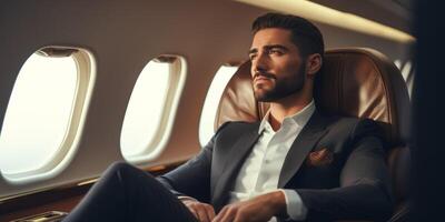 Arab businessman in a private jet photo