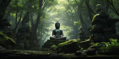 Buddha statue in green forest photo