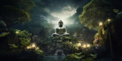 Buddha statue in green forest photo