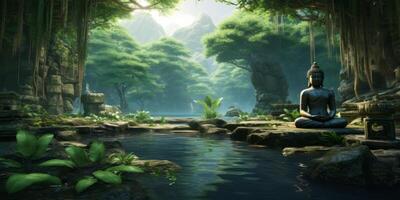 Buddha statue in green forest photo