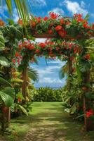 Floral wedding arch in nature photo