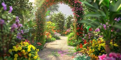 Floral wedding arch in nature photo