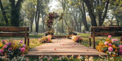 Floral wedding arch in nature photo