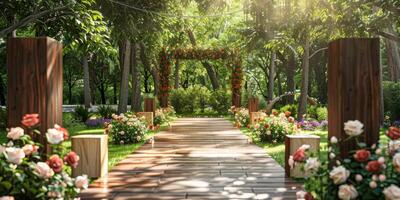 Floral wedding arch in nature photo