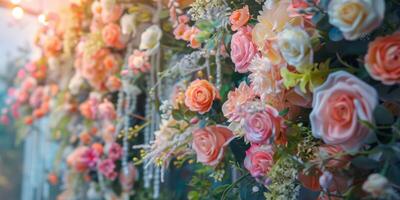 Floral wedding arch in nature photo