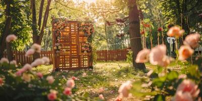 Floral wedding arch in nature photo