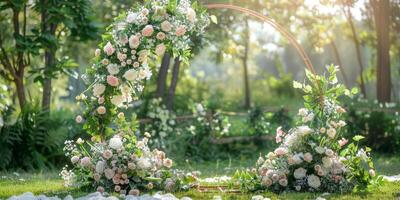 Floral wedding arch in nature photo