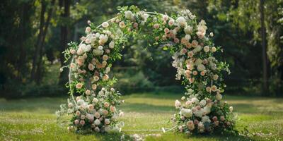 Floral wedding arch in nature photo