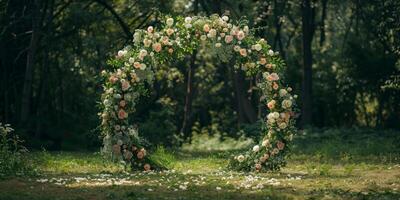 Floral wedding arch in nature photo