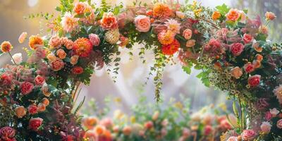 Floral wedding arch in nature photo