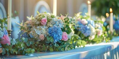 Floral wedding arch in nature photo