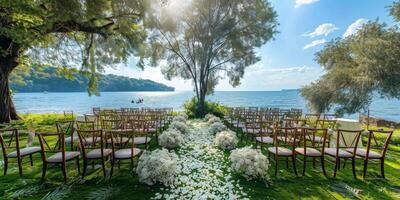 Floral wedding arch in nature photo