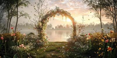 Floral wedding arch in nature photo