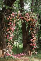 Floral wedding arch in nature photo