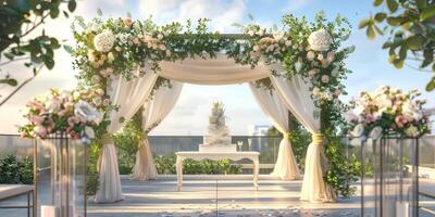 Floral wedding arch in nature photo