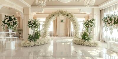 Floral wedding arch in nature photo