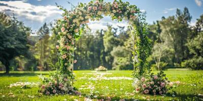 Floral wedding arch in nature photo