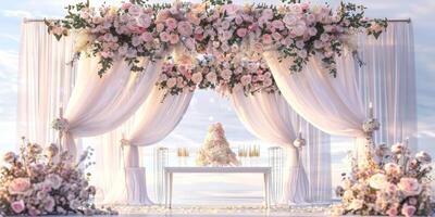 Floral wedding arch in nature photo