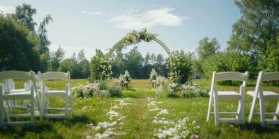 Floral wedding arch in nature photo