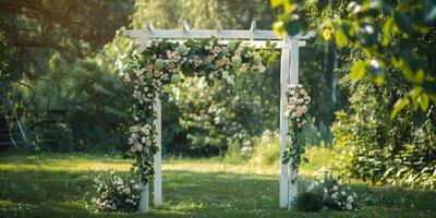 Floral wedding arch in nature photo