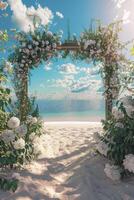 Floral wedding arch in nature photo