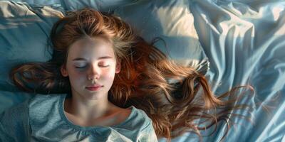 young woman sleeping in bed photo