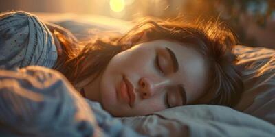 young woman sleeping in bed photo