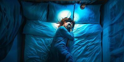 mujer joven durmiendo en la cama foto