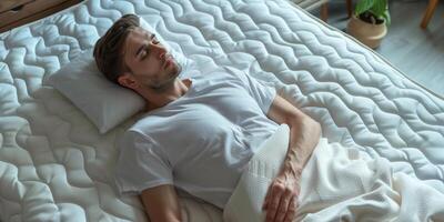 man sleeping in bed photo