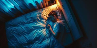 man sleeping in bed photo