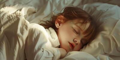 Sleeping child in bed photo