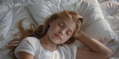 Sleeping child in bed photo