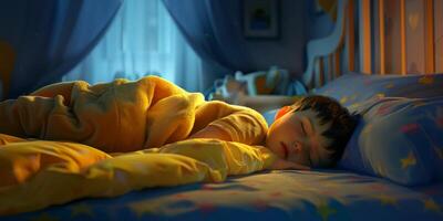Sleeping child in bed photo