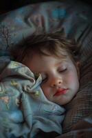 Sleeping child in bed photo