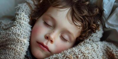 dormido niño en cama foto