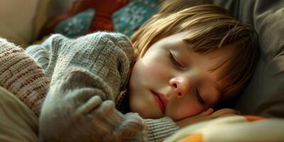 Sleeping child in bed photo