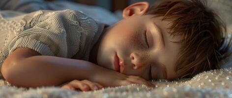 dormido niño en cama foto