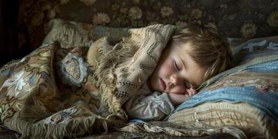 Sleeping child in bed photo