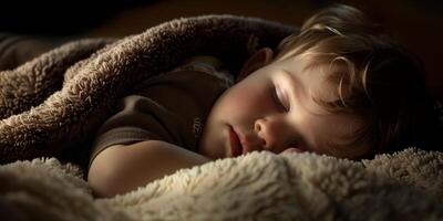 Sleeping child in bed photo