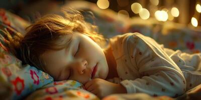 Sleeping child in bed photo