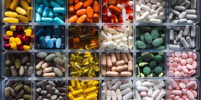 antibiotic capsule pills on white background. Pile of antibiotic drug photo